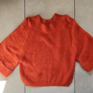 Sweet Generis Orange Crewl Neck Sweater with Chunky Knit